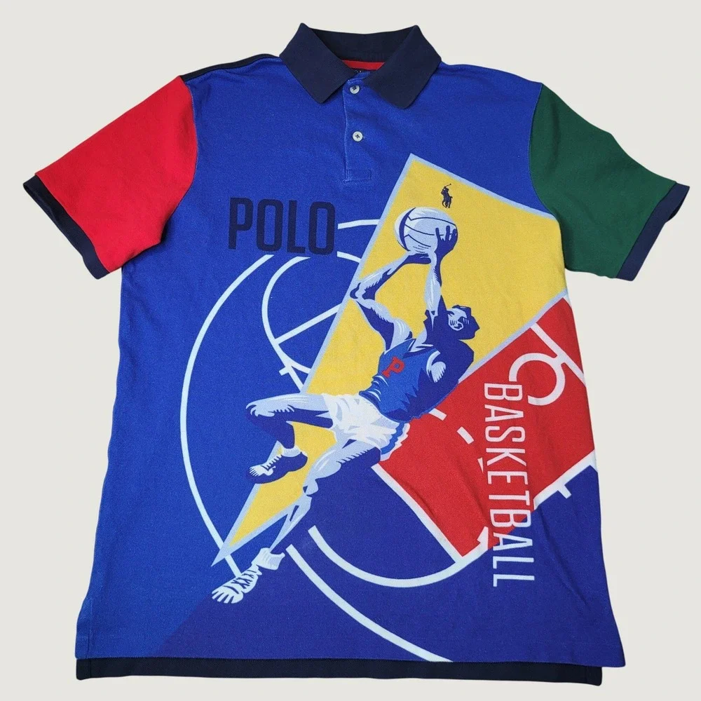 Polo Ralph Lauren Mens Classic Fit Basketball Graphic Colorblock Polo Shirt S